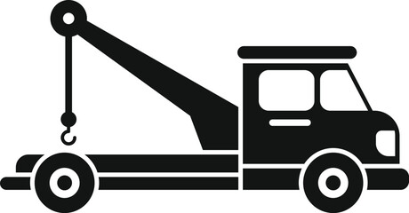 Sticker - Black silhouette of a tow truck using its hydraulic arm crane to lift a broken car