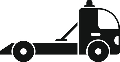 Canvas Print - Black silhouette icon of a tow truck transporting a car