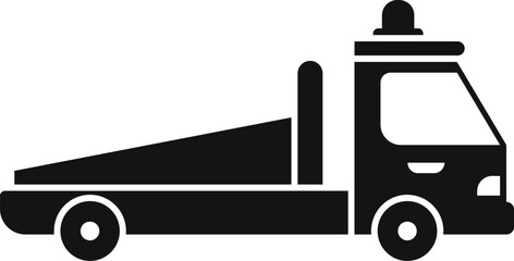 Poster - Simple vector icon of a tow truck carrying a broken car, isolated on a white background