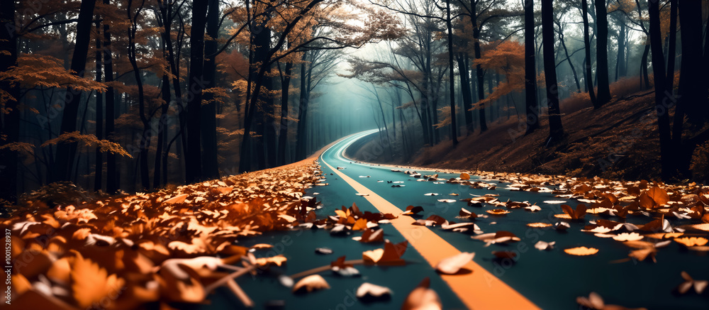 Autumn Road Trip & Scenic Drive. Winding Road Through an Autumn Forest ...