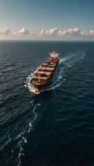 Cargo ship sailing on the ocean.