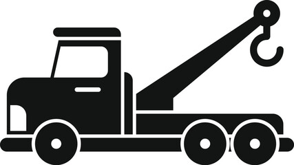 Poster - Simple icon of a tow truck using its hydraulic crane to pick up cars