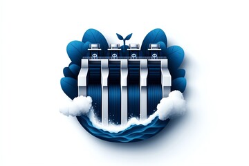 Fototapete - Minimalist hydroelectric dam icon, representing clean energy from water, with bold lines emphasizing simplicity and eco-friendliness