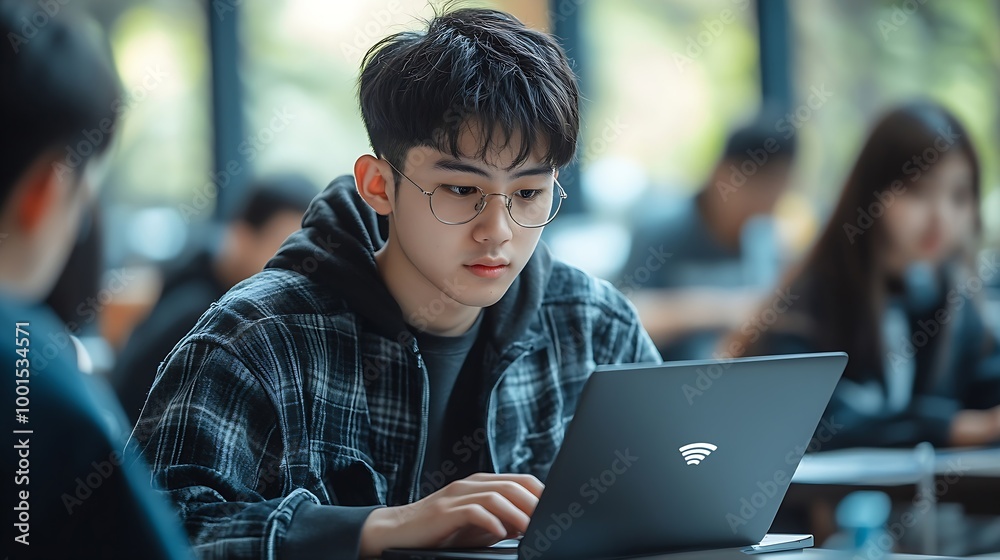 Group of Asian students are using laptops to use social media and ...
