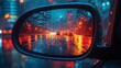 © Zilfa - City lights reflecting on a rainy street captured through a side mirror
