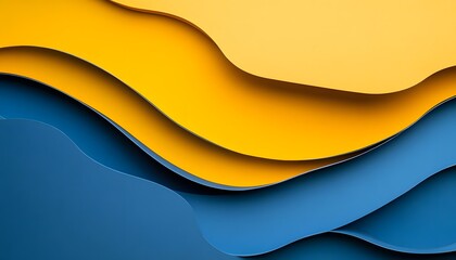 Minimalist yellow and blue background with a wavy, paper cutout effect, simple composition