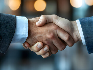 close-up handshake between two businessmen symbolizing partnership and agreement in an office settin