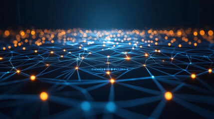 Aufkleber - Network of connecting lines and glowing dots creates a technological backdrop