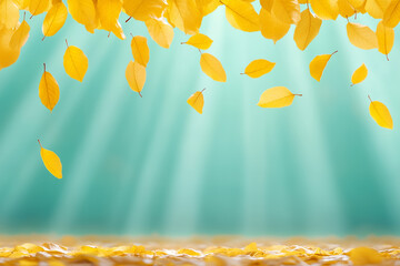 Wall Mural - golden autumn leaves fall gracefully in soft sunlight over a tranquil background