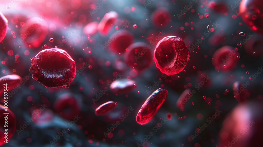 Microscopic view of red blood cells and plasma circulating in the body ...