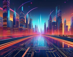 Wall Mural - Digital city background