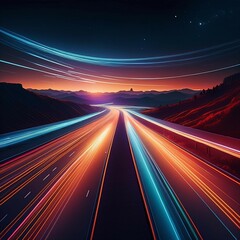 Wall Mural - Glowing highway cars background