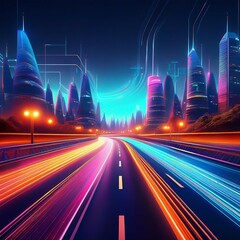 Wall Mural - Glowing highway cars background
