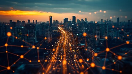 Aufkleber - Digital technology IoT Internet of Things Global internet network and social media communication for digital marketing and global business mobile banking via mobile app wireless techno : Generative AI