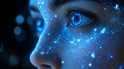 Leinwandbilder - Deepfake  concept Facial tracking detection and recognition technology cyber security system concept : Generative AI