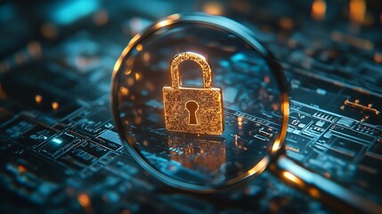 Leinwandbilder - Magnifying Glass Focusing on Padlock and User Login Interface for Online Security and Protection topics on data security online protection and user safetydigital privacy and secure log : Generative AI