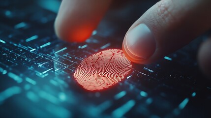 Aufkleber - Fingerprint identification to access personal financial data The idea for EKYC electronic know your customer biometrics security innovation technology against digital cybercrime : Generative AI
