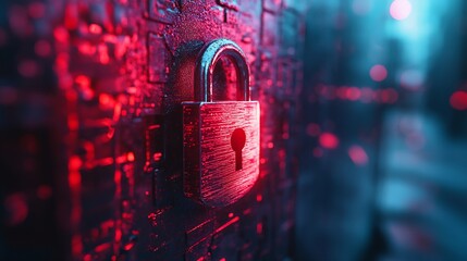 Fototapete - technology login information security privacy business protection protect padlock password touching padlock hud to view cloud technology system that tech is protect your data and secur : Generative AI