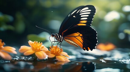 Poster - Butterfly drinking nectar in a zoo : Generative AI
