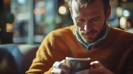 Aufkleber - Man Checking Emails Coffee Break Concept : Generative AI
