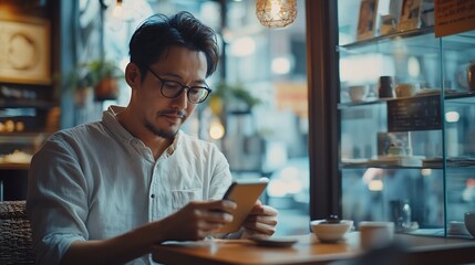 Aufkleber - Man Checking Emails Coffee Break Concept : Generative AI