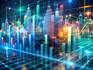 Poster - digital cityscape: a vibrant, abstract representation of a city skyline with colorful data visualiza