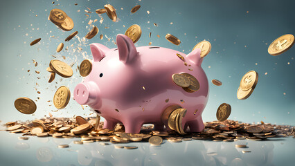 saving money by adding coin in pig shaped bank after retirement and record keeping of income, expenditure, savings and financial concepts. Generative Ai.