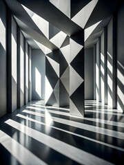 Poster - Architectural Marvel: Geometric Shadows Dance in Modern Interior 