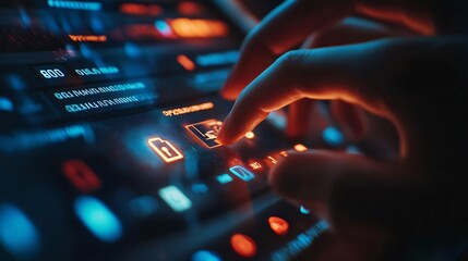 Fototapete - cyber security and Security password login online concept  Hands typing and entering username and password of social media log in with smartphone to an online bank account data protect : Generative AI