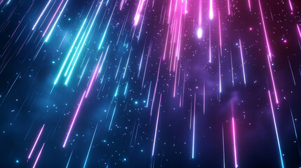 meteor rain of glowing comets streaking across a dark background. abstract light digital background 