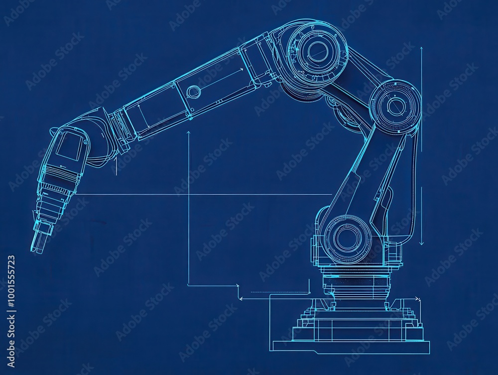 Technical diagram of a robotic arm with force analysis at each joint ...