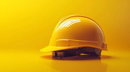 safety construction helmet on yellow background : generative ai