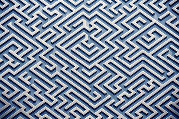 Poster - Intricate Labyrinth: A mesmerizing aerial view of a complex, three-dimensional maze, rendered in shades of blue and white, presents a visual puzzle of pathways and challenges.