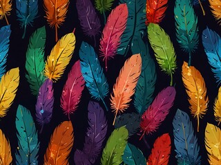 Wall Mural - Colorful feather seamless pattern