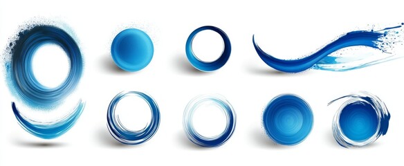 set of blue circular brush strokes, vector illustration on a white background