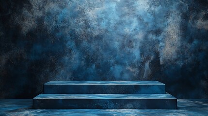 Poster - Black and blue abstract cement step wall or podium and studio room  interior texture for display products wall background : Generative AI