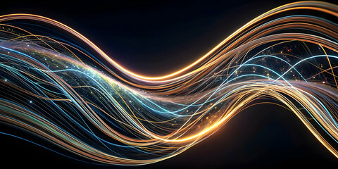 Poster - dynamic data stream: abstract illustration of flowing, luminous data streams, resembling a vibrant, 