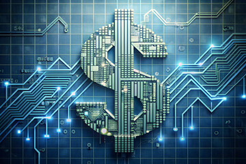 Poster - Digital Dollar: Circuit Board Dollar Sign, Financial Technology Concept 