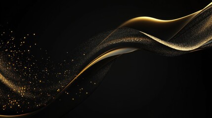 Poster - Abstract Golden Wave on a Black Background