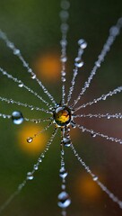 Wall Mural - Colorful water droplets on a spider web.