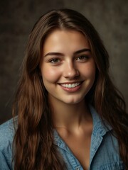 Confident young woman with long brown hair smiling at the camera.