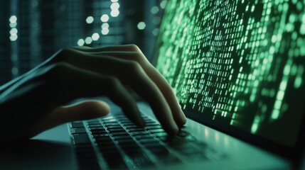 Poster - close up of hand typing code on laptop