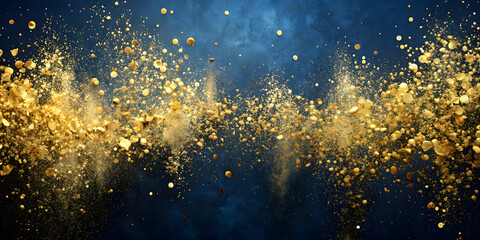 Canvas Print - golden dust explodes: a captivating abstract image of golden dust exploding against a deep blue back