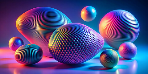 Poster - Chromatic Spheres: Abstract 3D Render of iridescent spheres in vibrant neon lighting 