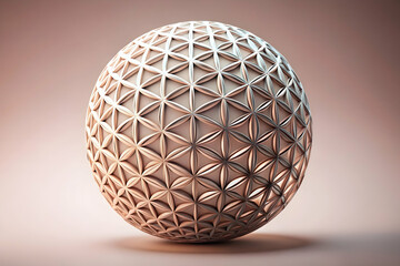 Poster - Geometric Sphere:  A captivating 3D rendering of a sphere adorned with an intricate flower of life pattern, exuding elegance and symmetry.