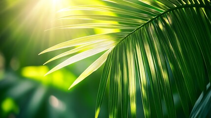 Poster - Abstract texture background  Palm leaf Beautiful light shadow on a large palm leaf Tropical leaf texture Striped  palm foliage in rain forest Palm leaves Sun shining on a radiating gre : Generative AI