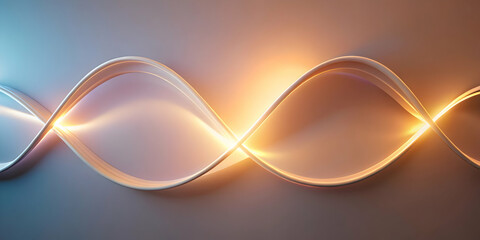 Poster - Abstract Glowing Light Curves: A mesmerizing abstract image of glowing light curves, with a warm orange hue and a cool blue hue, intertwining with each other against a subtle gray backdrop.