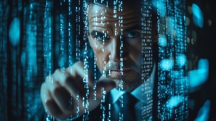 Fototapete - Business person explore the core of cyber security Delve into protection methods cyber threats and bolster cyber security stance Essential for navigating the cyber security age FaaS : Generative AI