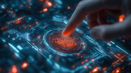 Fototapete - Concept of cyber security digital technology business people use fingerprints to access personal cybersecurity keeping users personal information safe secure internet access : Generative AI
