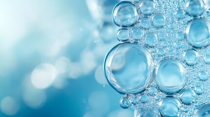 Poster - Oil bubbles close up a circles of water macro abstract light blue background : Generative AI